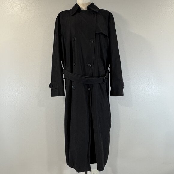 London Fog Jackets & Blazers - London Fog Trench Coat Womens Sz 14 Double Breasted Black Removable Warmer Lined